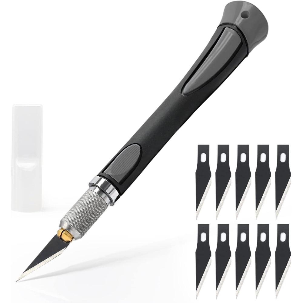 image:imageEHDIS Scalpel avec 10 lames de Antirouille Cutter de Prcision Scalpel Modelisme pour Dcoupe de Travail dart Bricolage Splologie Sculpture Couteaux de Loisirs GrisGris