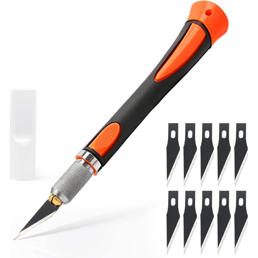 image:imageEHDIS Scalpel avec 10 lames de Antirouille Cutter de Prcision Scalpel Modelisme pour Dcoupe de Travail dart Bricolage Splologie Sculpture Couteaux de Loisirs GrisOrange