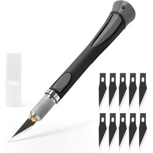 EHDIS Scalpel avec 10 lames de Antirouille, Cutter de Précision, Scalpel Modelisme, pour Découpe de Travail d&rsquo;art Bricolage, Spéléologie, Sculpture, Couteaux de Loisirs, Gris(Gris)
