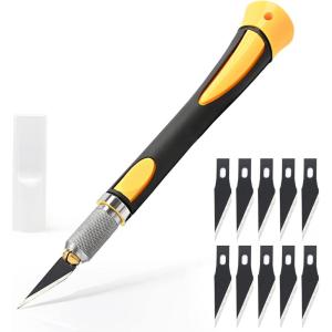 EHDIS Scalpel avec 10 lames de Antirouille, Cutter de Précision, Scalpel Modelisme, pour Découpe de Travail d&rsquo;art Bricolage, Spéléologie, Sculpture, Couteaux de Loisirs, Gris(Jaune)