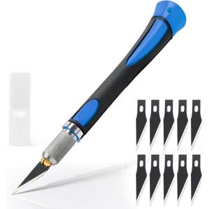 EHDIS Scalpel avec 10 lames de Antirouille, Cutter de Précision, Scalpel Modelisme, pour Découpe de Travail d&rsquo;art Bricolage, Spéléologie, Sculpture, Couteaux de Loisirs, Gris(Bleu)