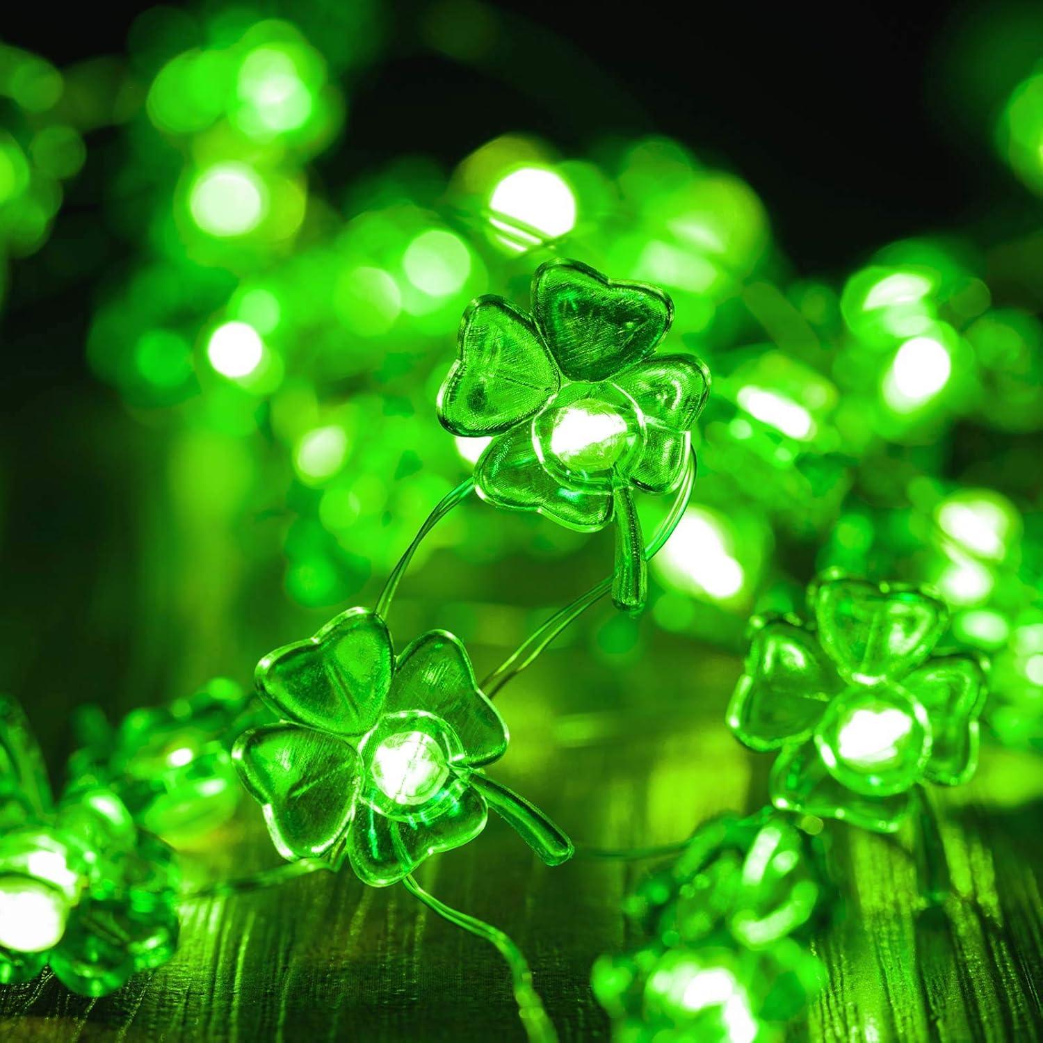 image:imageHiboom Guirlande Lumineuse de SaintPatrick Guirlande Lumineuse de Trfle Quatre Feuilles 8 Modes 10 Ft 40 LED Lumire de Fe Irlandaise Verte LED Lumire Piles pour Fte de SaintPatrick
