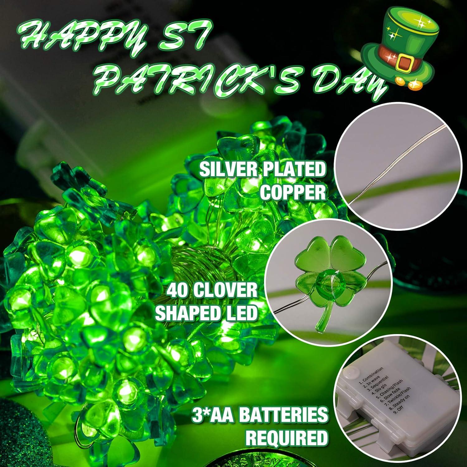 image:imageHiboom Guirlande Lumineuse de SaintPatrick Guirlande Lumineuse de Trfle Quatre Feuilles 8 Modes 10 Ft 40 LED Lumire de Fe Irlandaise Verte LED Lumire Piles pour Fte de SaintPatrick