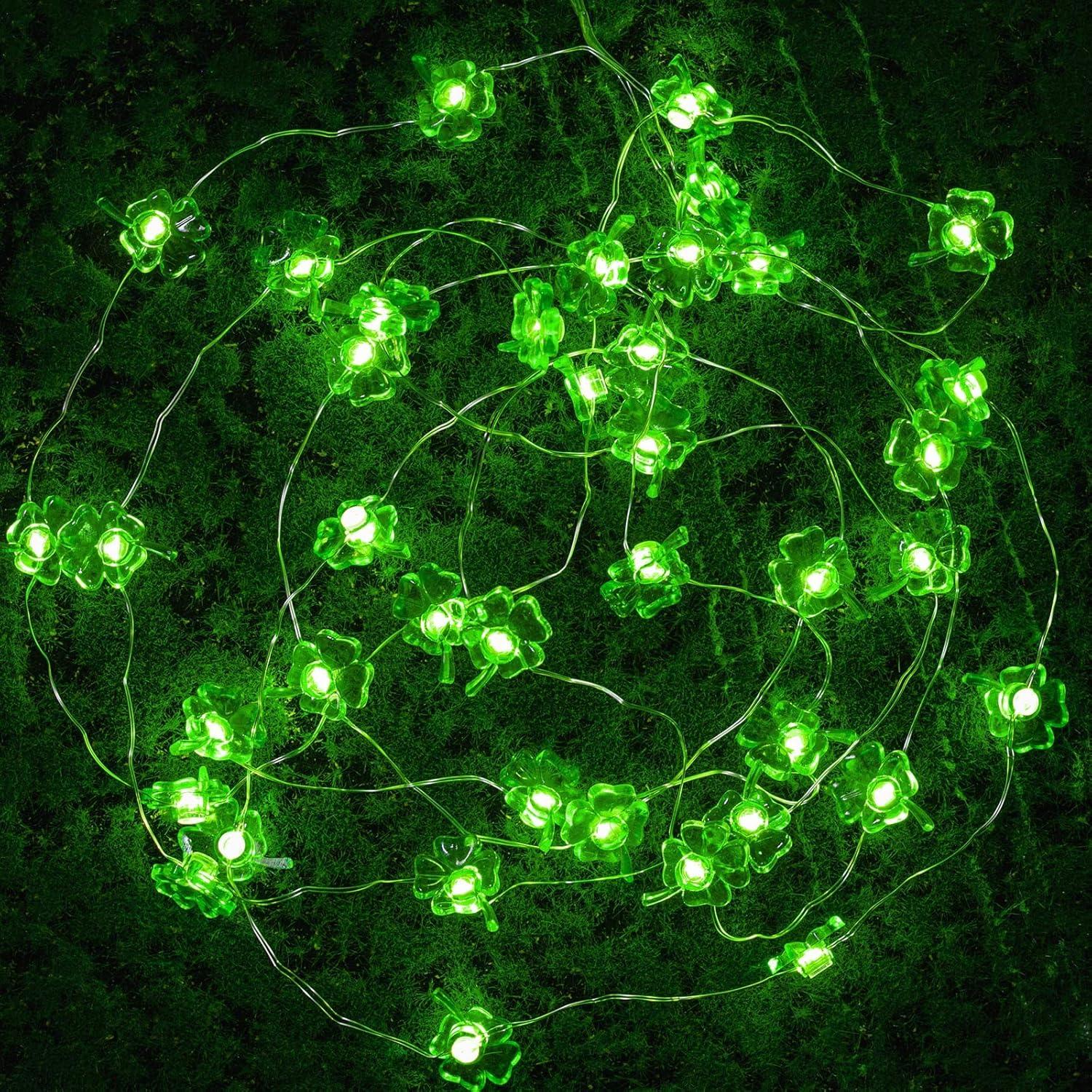 image:imageHiboom Guirlande Lumineuse de SaintPatrick Guirlande Lumineuse de Trfle Quatre Feuilles 8 Modes 10 Ft 40 LED Lumire de Fe Irlandaise Verte LED Lumire Piles pour Fte de SaintPatrick