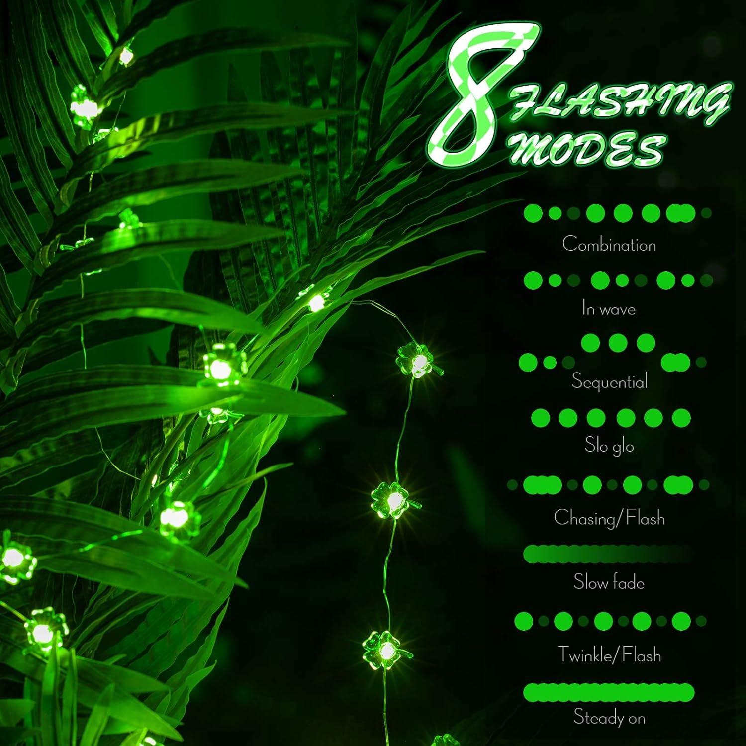 image:imageHiboom Guirlande Lumineuse de SaintPatrick Guirlande Lumineuse de Trfle Quatre Feuilles 8 Modes 10 Ft 40 LED Lumire de Fe Irlandaise Verte LED Lumire Piles pour Fte de SaintPatrick