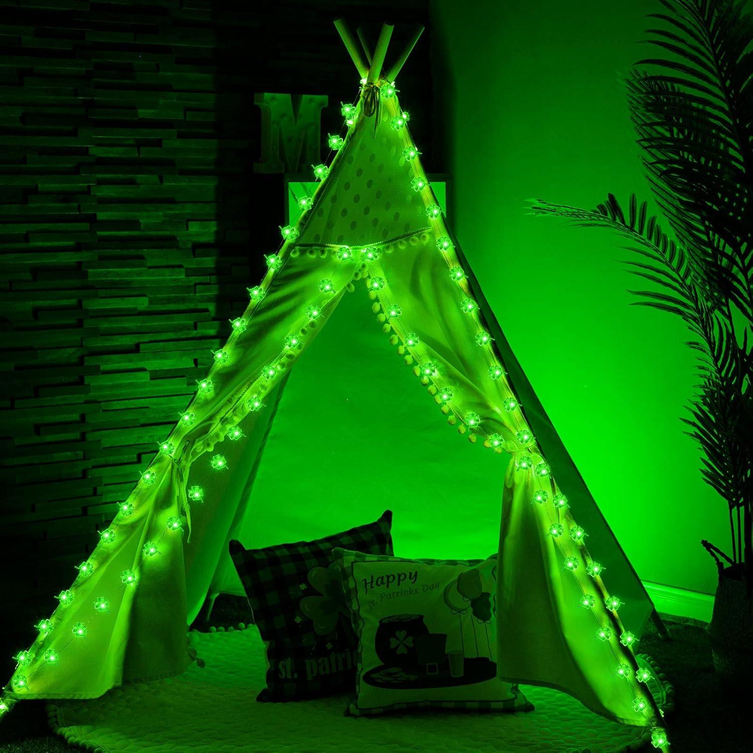 image:imageHiboom Guirlande Lumineuse de SaintPatrick Guirlande Lumineuse de Trfle Quatre Feuilles 8 Modes 10 Ft 40 LED Lumire de Fe Irlandaise Verte LED Lumire Piles pour Fte de SaintPatrick