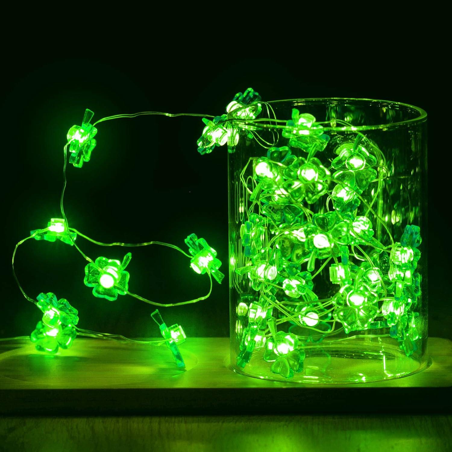 image:imageHiboom Guirlande Lumineuse de SaintPatrick Guirlande Lumineuse de Trfle Quatre Feuilles 8 Modes 10 Ft 40 LED Lumire de Fe Irlandaise Verte LED Lumire Piles pour Fte de SaintPatrick