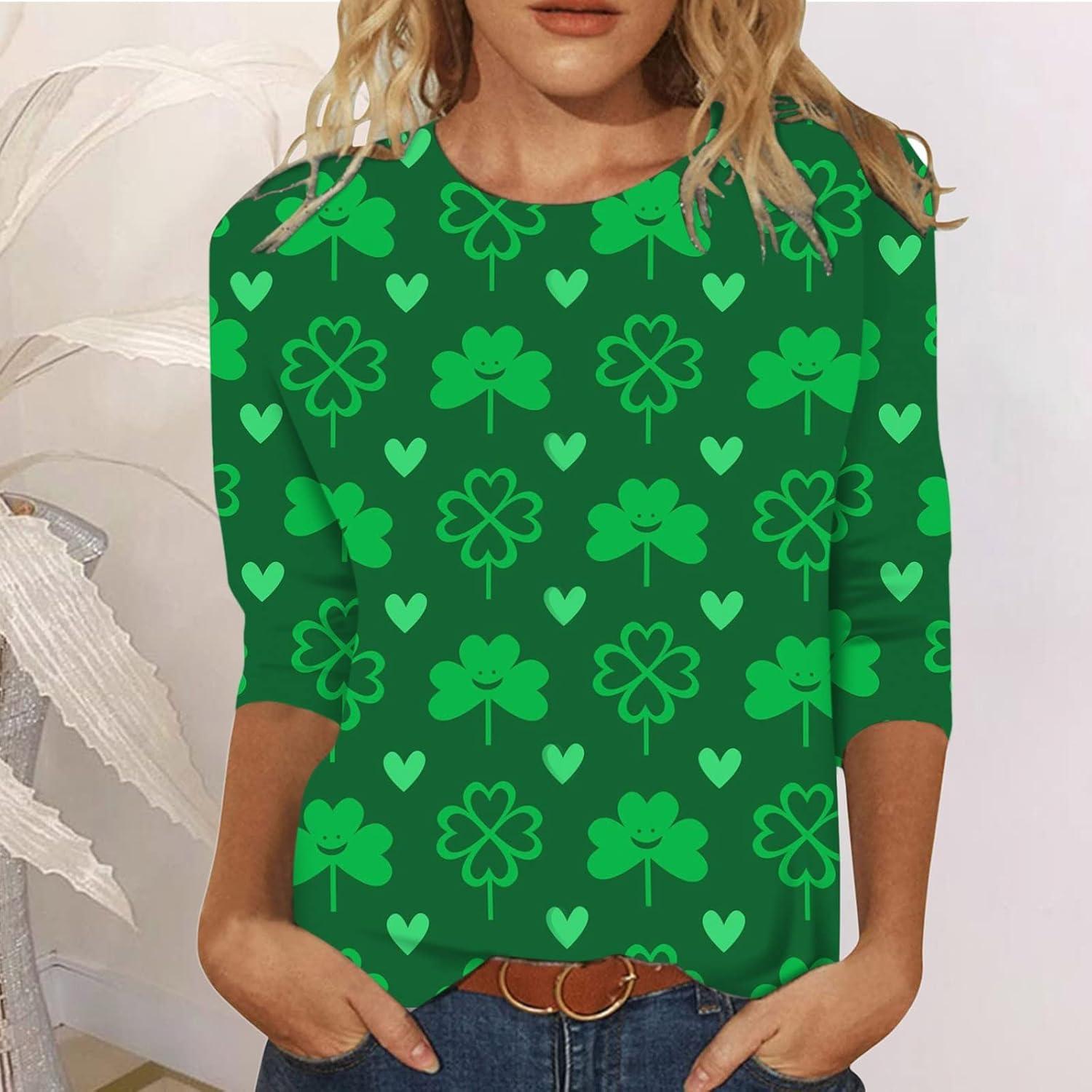 image:imageTShirt Femme Irlandais de la SaintPatrick Quatre Feuilles Trfle Irlandais du Jour de St Patty Tee Shirt Irlandais du Trfle Chanceux TShirt01green