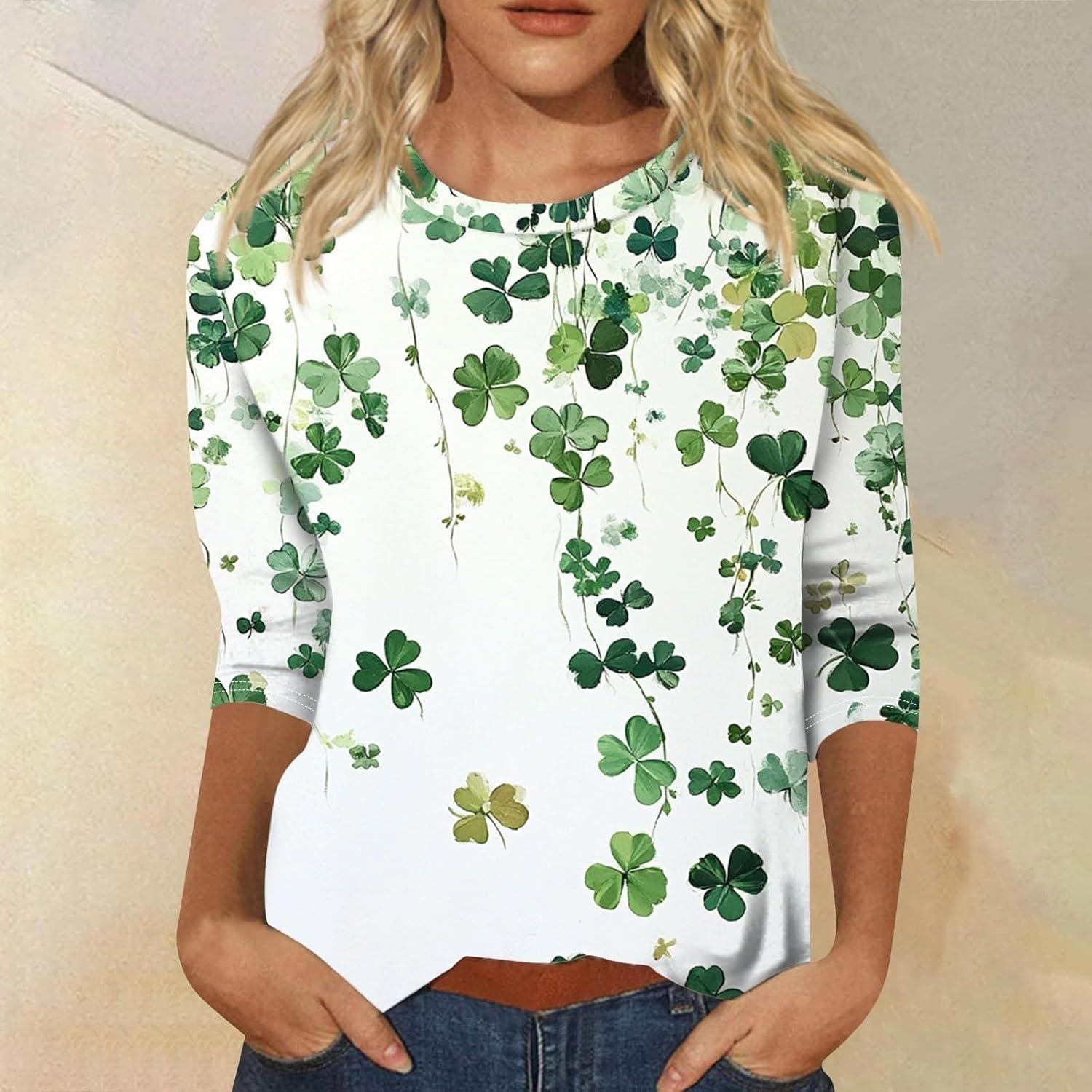 image:imageTShirt Femme Irlandais de la SaintPatrick Quatre Feuilles Trfle Irlandais du Jour de St Patty Tee Shirt Irlandais du Trfle Chanceux TShirt03green