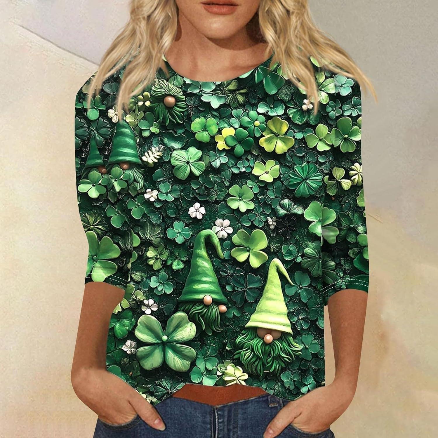 image:imageTShirt Femme Irlandais de la SaintPatrick Quatre Feuilles Trfle Irlandais du Jour de St Patty Tee Shirt Irlandais du Trfle Chanceux TShirt05green