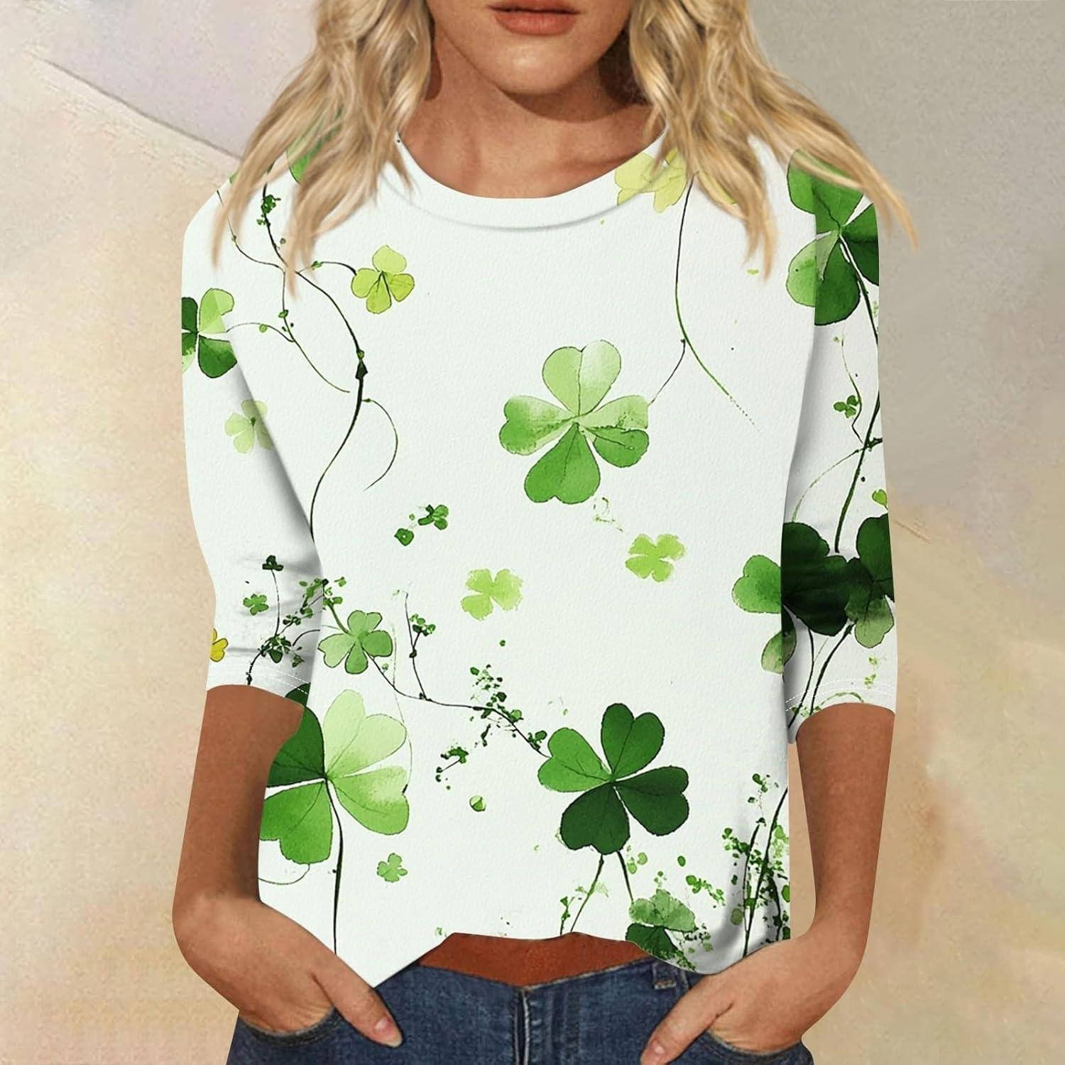 image:imageTShirt Femme Irlandais de la SaintPatrick Quatre Feuilles Trfle Irlandais du Jour de St Patty Tee Shirt Irlandais du Trfle Chanceux TShirt05mint Green