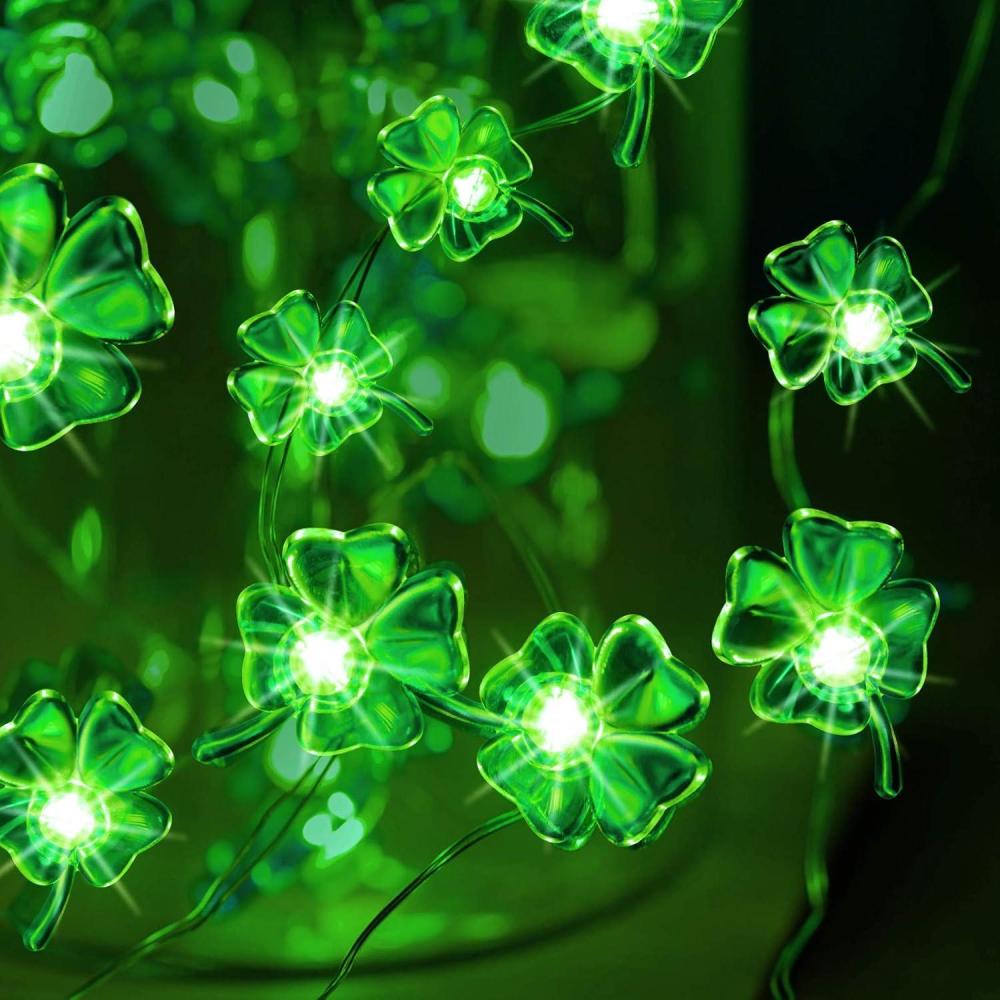 image:imageHiboom Guirlande Lumineuse de SaintPatrick Guirlande Lumineuse de Trfle Quatre Feuilles 8 Modes 10 Ft 40 LED Lumire de Fe Irlandaise Verte LED Lumire Piles pour Fte de SaintPatrick