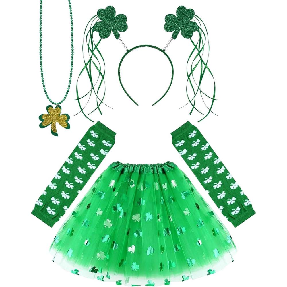 image:imageStPatricks Day Parade Costume Accessoires SetJupe trfle irlandaise verte Collier bandeau chauffebras Shamrock Headband pour StPatricks Day accessoires de costume de St Patrick Day
