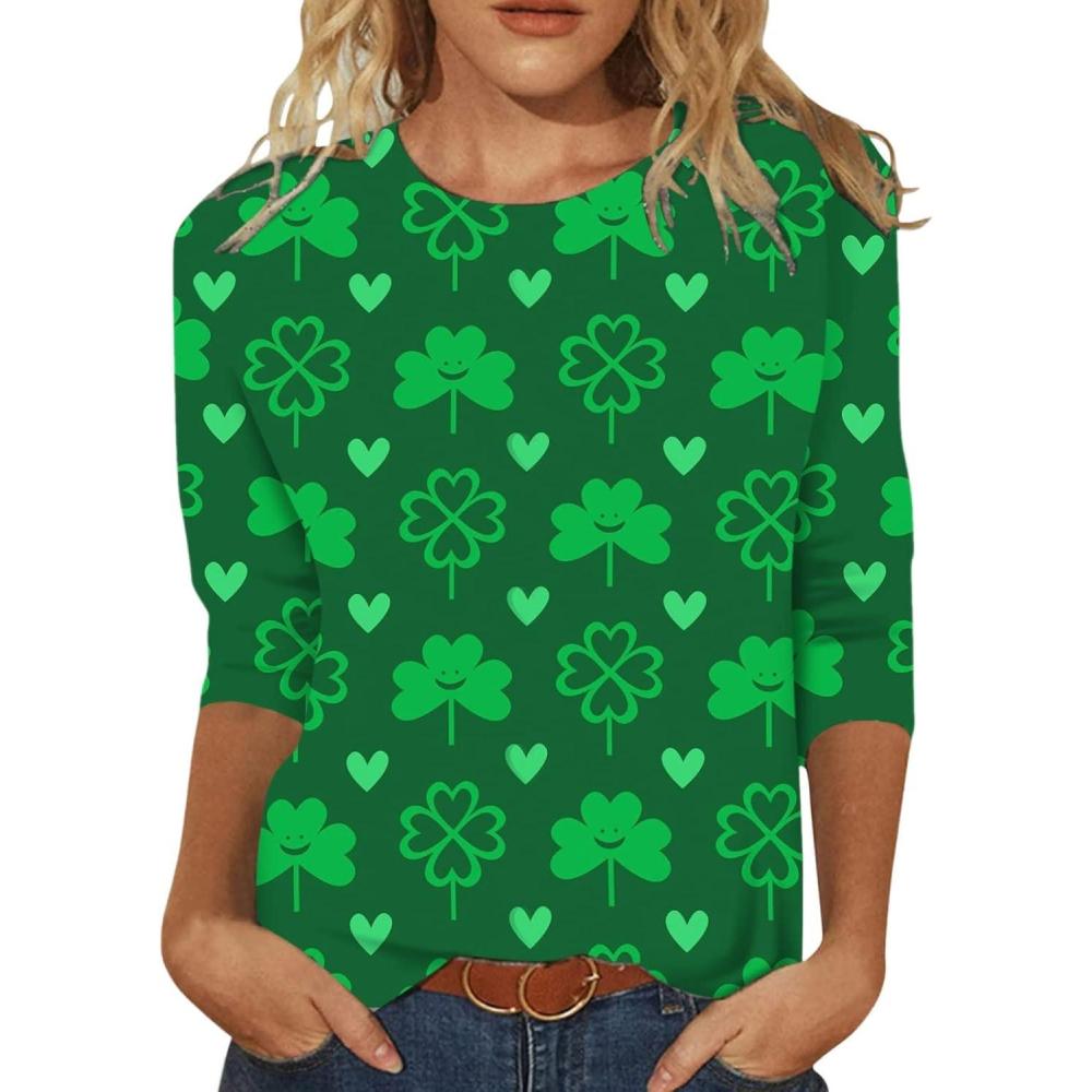 image:imageTShirt Femme Irlandais de la SaintPatrick Quatre Feuilles Trfle Irlandais du Jour de St Patty Tee Shirt Irlandais du Trfle Chanceux TShirt01green