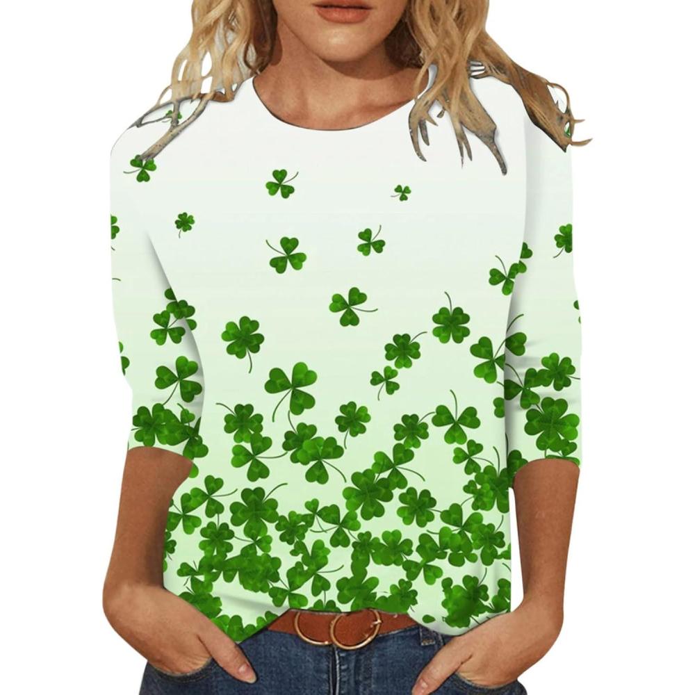 image:imageTShirt Femme Irlandais de la SaintPatrick Quatre Feuilles Trfle Irlandais du Jour de St Patty Tee Shirt Irlandais du Trfle Chanceux TShirt01white