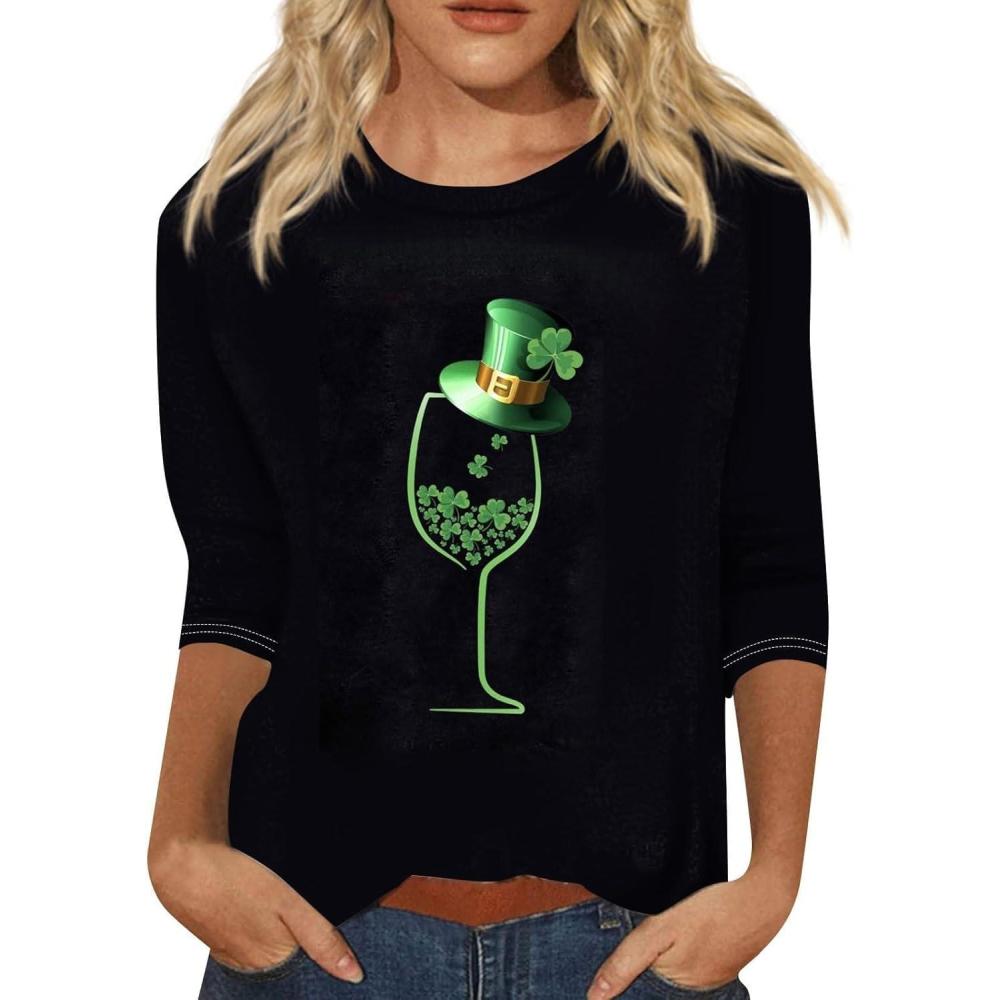 image:imageTShirt Femme Irlandais de la SaintPatrick Quatre Feuilles Trfle Irlandais du Jour de St Patty Tee Shirt Irlandais du Trfle Chanceux TShirt03black