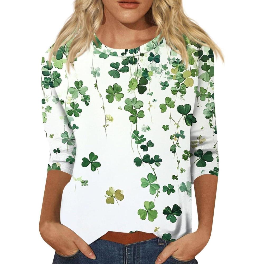 image:imageTShirt Femme Irlandais de la SaintPatrick Quatre Feuilles Trfle Irlandais du Jour de St Patty Tee Shirt Irlandais du Trfle Chanceux TShirt03green
