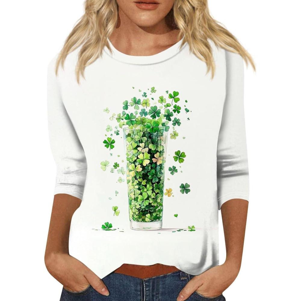 image:imageTShirt Femme Irlandais de la SaintPatrick Quatre Feuilles Trfle Irlandais du Jour de St Patty Tee Shirt Irlandais du Trfle Chanceux TShirt03white