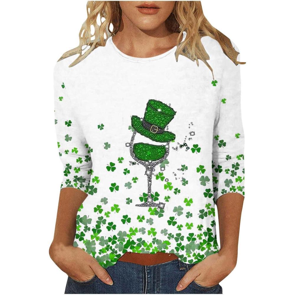 image:imageTShirt Femme Irlandais de la SaintPatrick Quatre Feuilles Trfle Irlandais du Jour de St Patty Tee Shirt Irlandais du Trfle Chanceux TShirt06white