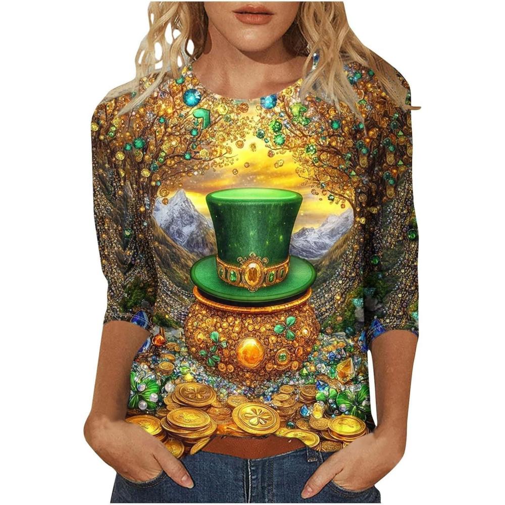 image:imageTShirt Femme Irlandais de la SaintPatrick Quatre Feuilles Trfle Irlandais du Jour de St Patty Tee Shirt Irlandais du Trfle Chanceux TShirt06yellow