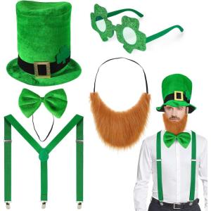 5 Pièces Costume Saint Patrick, déguisement Saint Patrick Chapeau St Patrick Saint Patrick Homme Saint Patrick Accessoire, pour Enfants Femmes Hommes fête de la Saint-Patrick