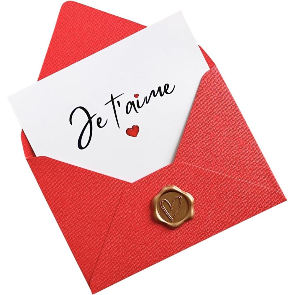 image:imageCarte Saint Valentin Je Taime Enveloppe en Lin et Sceau en Cire Carte Romantique pour Fianailles Anniversaire de Mariage Dclaration dAmour Demande en Mariage 15 x 10 cmred