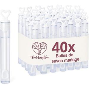 40 Flacons à Bulle de Savon pour Mariage – avec Tige en Forme de Coeur – Très Mignon pour Un Mariage, Baptême, Anniversaire, Noces d&rsquo;or, Fiançailles, Saint Valentin, Fête(1)
