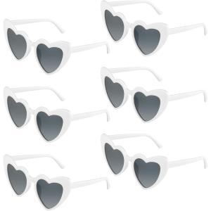 Lot de 6/12/24/48 lunettes de soleil vintage en forme de cœur pour enterrement de vie de jeune fille, fête de mariage(Blanc)
