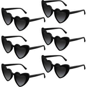 Lot de 6/12/24/48 lunettes de soleil vintage en forme de cœur pour enterrement de vie de jeune fille, fête de mariage(Noir)