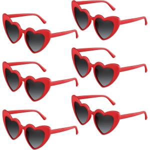 Lot de 6/12/24/48 lunettes de soleil vintage en forme de cœur pour enterrement de vie de jeune fille, fête de mariage(Rouge)