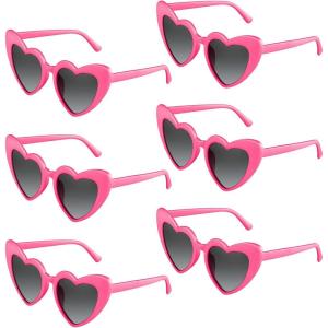 Lot de 6/12/24/48 lunettes de soleil vintage en forme de cœur pour enterrement de vie de jeune fille, fête de mariage(Rouge Chiné)