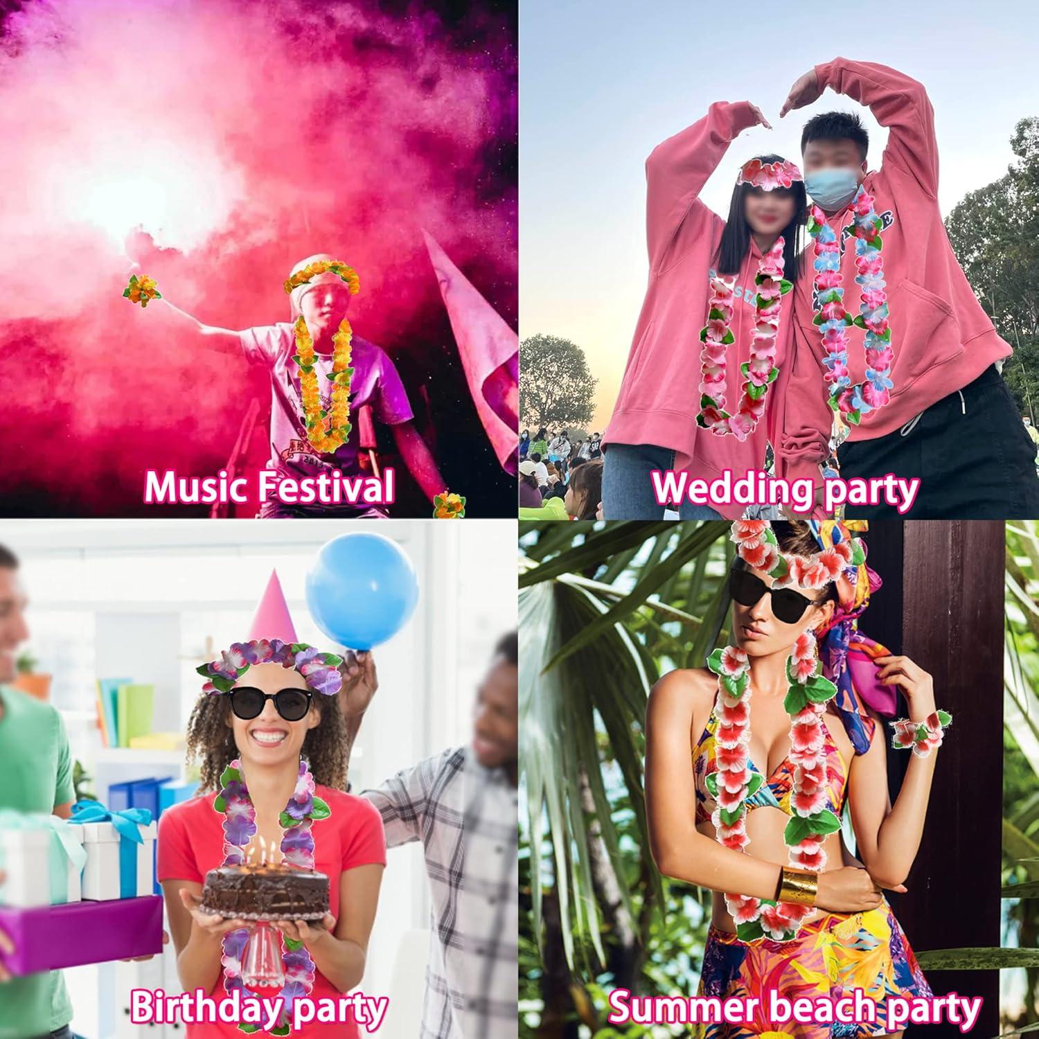 image:imageColliers de Fleurs Hawaennes Hula Luau Collier Bracelet Bandeau Hawaen Colliers Fleurs Hawaen pour Nol Carnaval Nouvel an Hawaenne Ftes Anniversaires L Rose Rouge JauneVert Rose I
