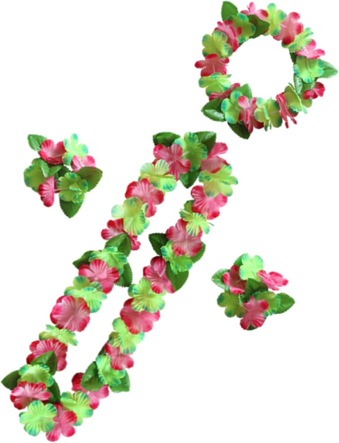 image:imageColliers de Fleurs Hawaennes Hula Luau Collier Bracelet Bandeau Hawaen Colliers Fleurs Hawaen pour Nol Carnaval Nouvel an Hawaenne Ftes Anniversaires L Rose Rouge JauneVert Rose I