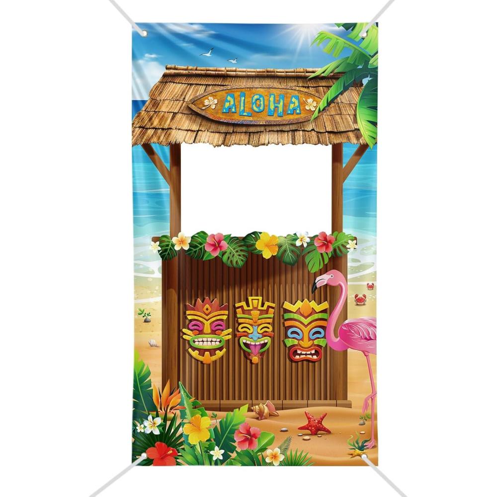 image:imageAccessoire Photobooth Hawaii 1Pc Bannire Photographique Hawaenne Luau Aloha Plage Flamant Dcoration dt Tiki Bar Fte Estivale Tropicale Mariage Anniversaire