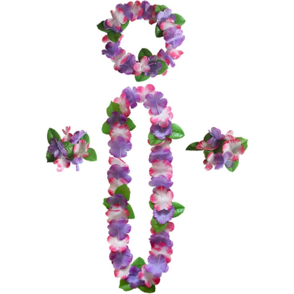 image:imageColliers de Fleurs Hawaennes Hula Luau Collier Bracelet Bandeau Hawaen Colliers Fleurs Hawaen pour Nol Carnaval Nouvel an Hawaenne Ftes Anniversaires L Rose Rouge JauneViolet F