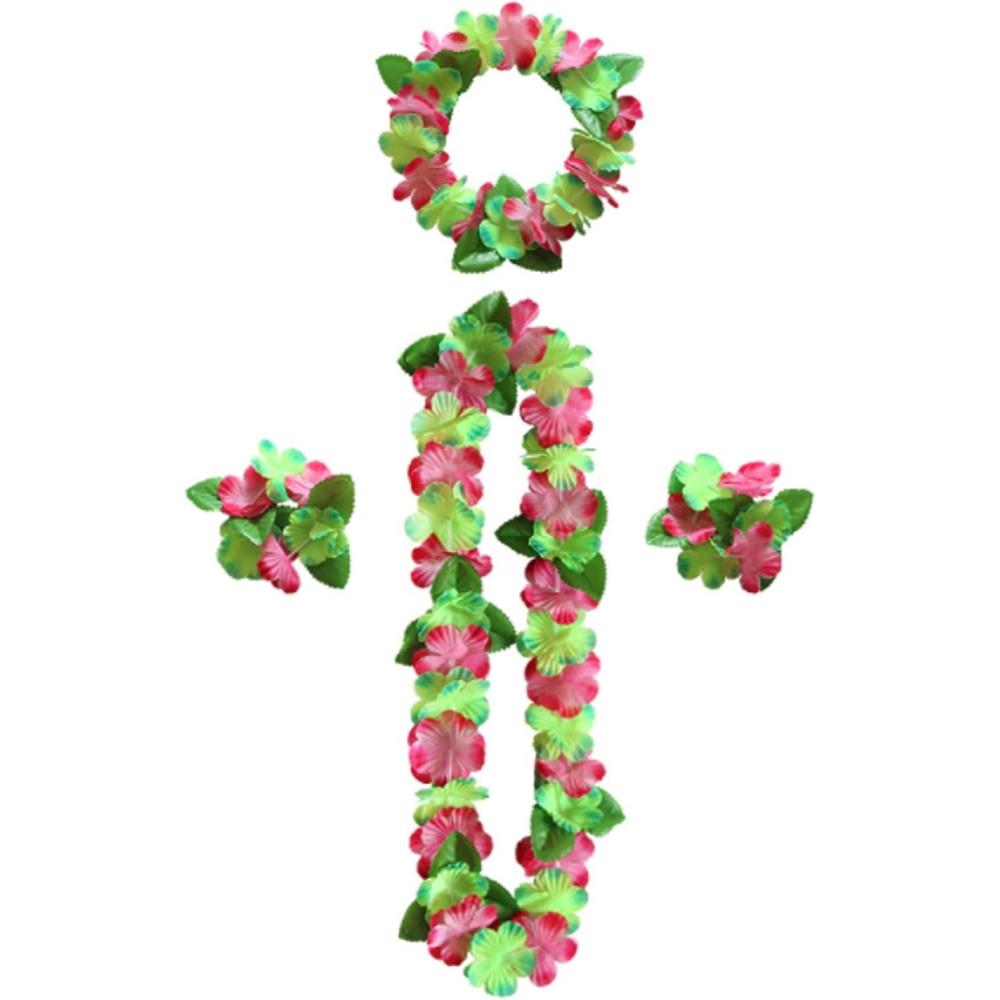 image:imageColliers de Fleurs Hawaennes Hula Luau Collier Bracelet Bandeau Hawaen Colliers Fleurs Hawaen pour Nol Carnaval Nouvel an Hawaenne Ftes Anniversaires L Rose Rouge JauneVert Rose I
