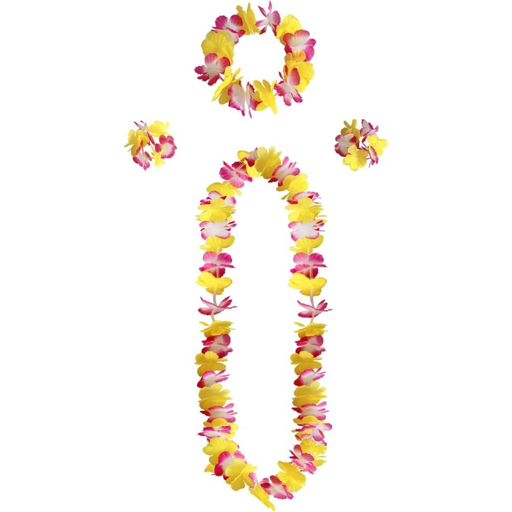 image:imageColliers de Fleurs Hawaennes Hula Luau Collier Bracelet Bandeau Hawaen Colliers Fleurs Hawaen pour Nol Carnaval Nouvel an Hawaenne Ftes Anniversaires L Rose Rouge JauneL Rose Rouge Jaune