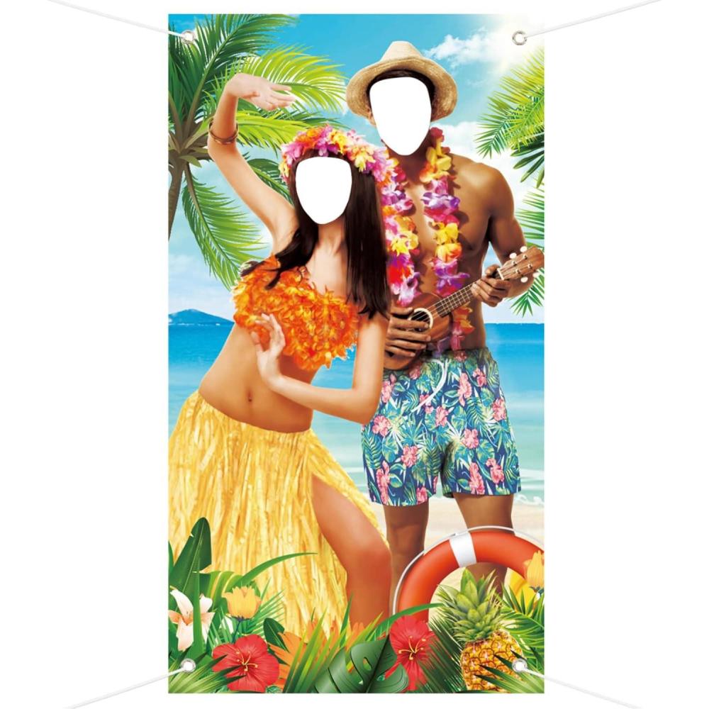 image:imageDcor de Photo Couple en Thme Hawaen 1m x 18m Grand Tissu Fond de Photomaton pour Couple Fte Luau Aloha Dcoration Anniversaire