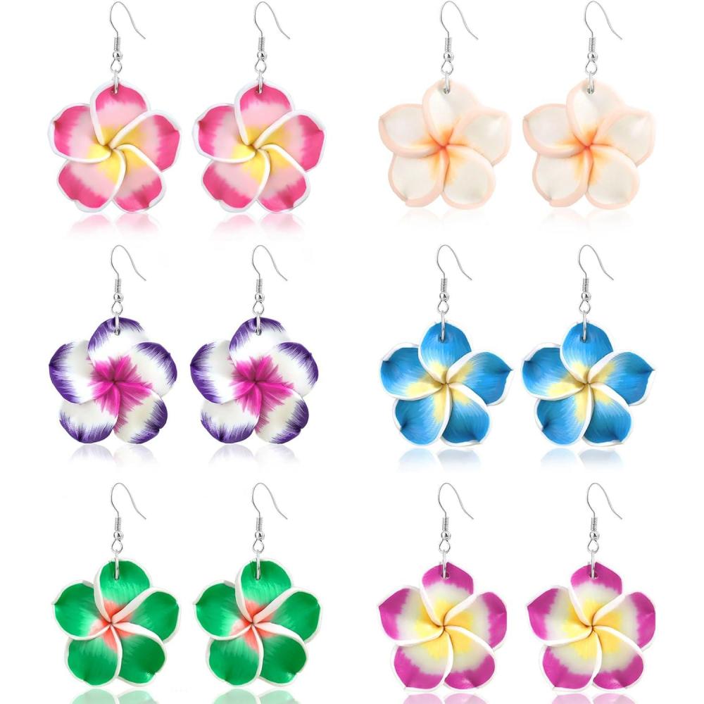 image:imagePHOGARY 6 Paires Boucles Doreilles Femme Fleur Boucles dOreilles Plumeria pour Femmes Bohme Style Tropical Boucles dOreilles Argile Polymre Luau Hawaiian Vacances Plage de Mariagemulticolore